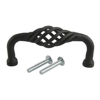 3 3/8 Inch (3 Inch c-c) Wrought Steel Lafayette Fixed Pull (Matte Black Finish)