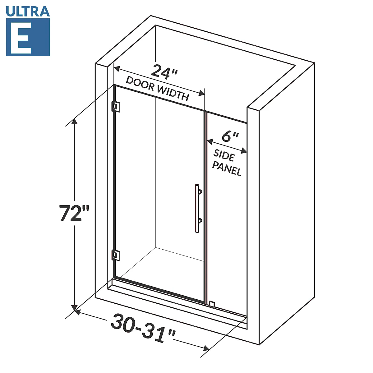 30-31 W x 72 H  Swing-Out Shower Door ULTRA-E Brushed Nickel