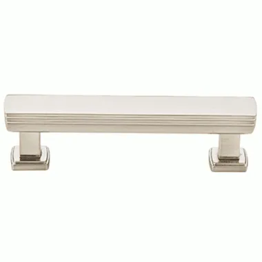 4 3/8 Inch (3 1/2 Inch c-c) Solid Brass Art Deco Pull (Brushed Nickel Finish)