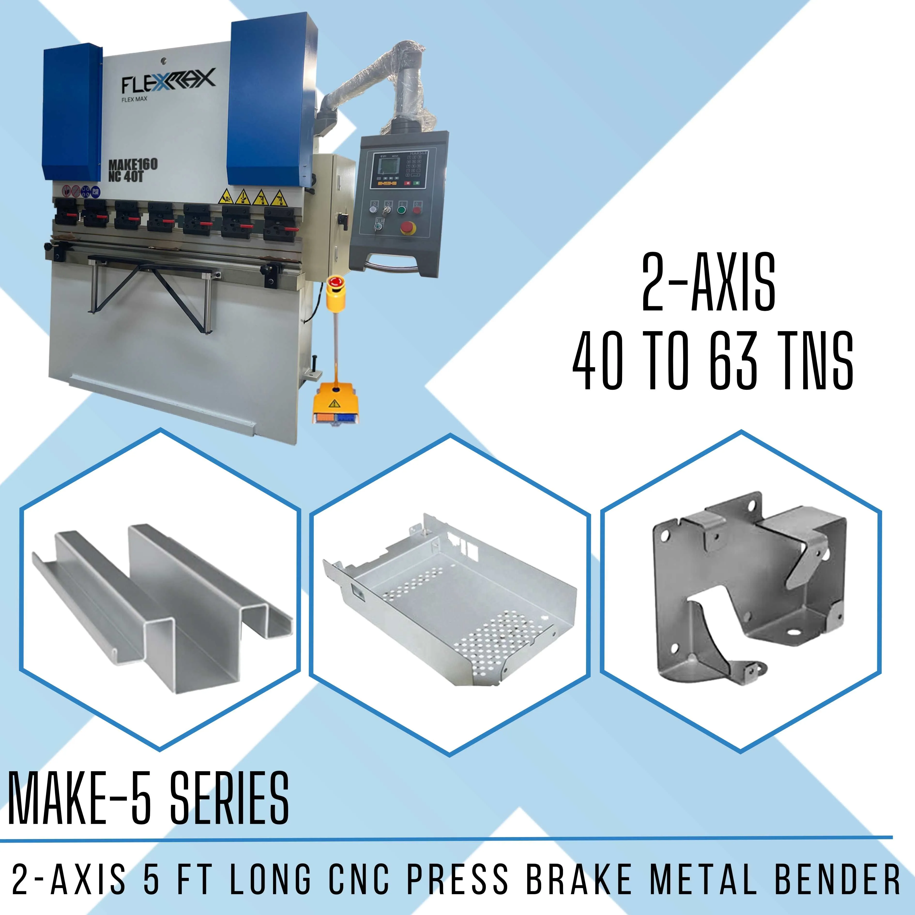 40tns to 63tns, 5ft long FlexMax CNC 2-AXIS MAKE-5 Series Hydraulic Press Brake Metal Bender