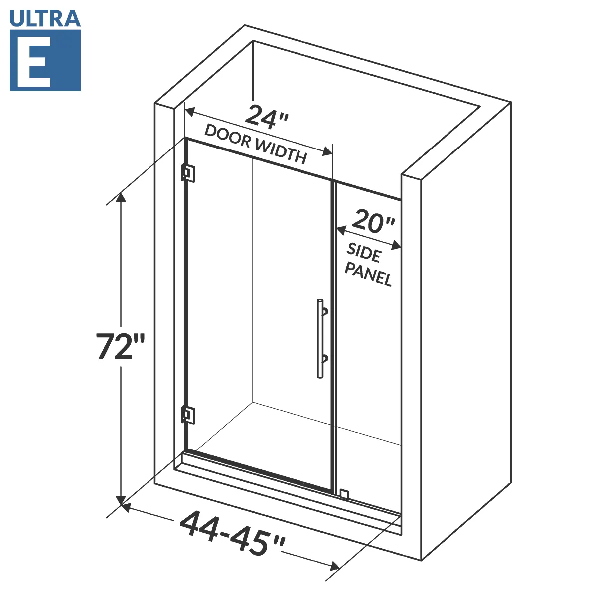 44-45 W x 72 H  Swing-Out Shower Door ULTRA-E Brushed Nickel