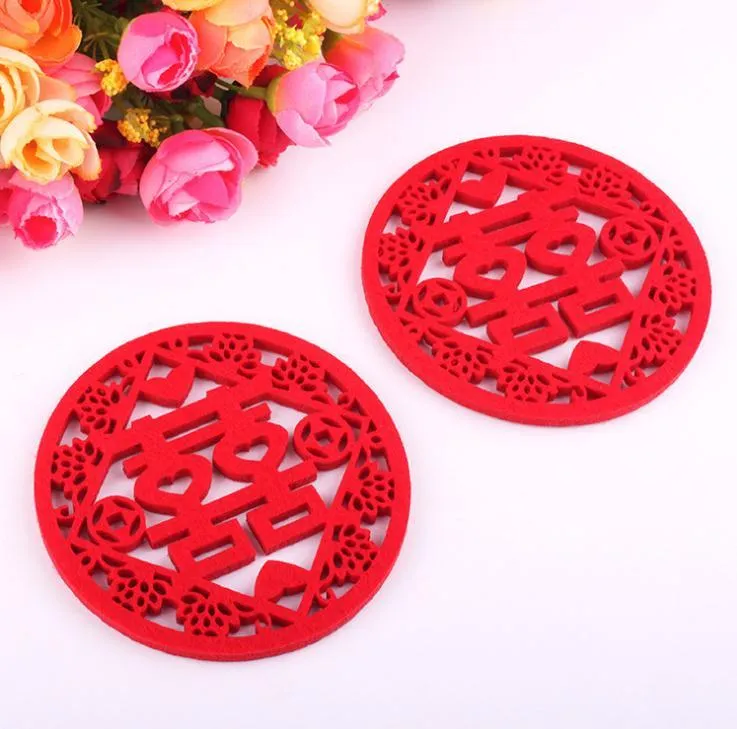 500PCS Traditional Chinese Style Double Happiness Coasters Non-woven Fabric for Chinese Wedding - SN1126