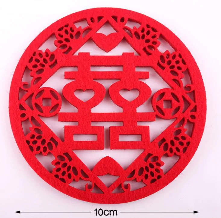 500PCS Traditional Chinese Style Double Happiness Coasters Non-woven Fabric for Chinese Wedding - SN1126