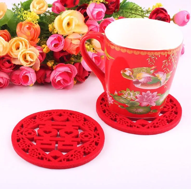 500PCS Traditional Chinese Style Double Happiness Coasters Non-woven Fabric for Chinese Wedding - SN1126