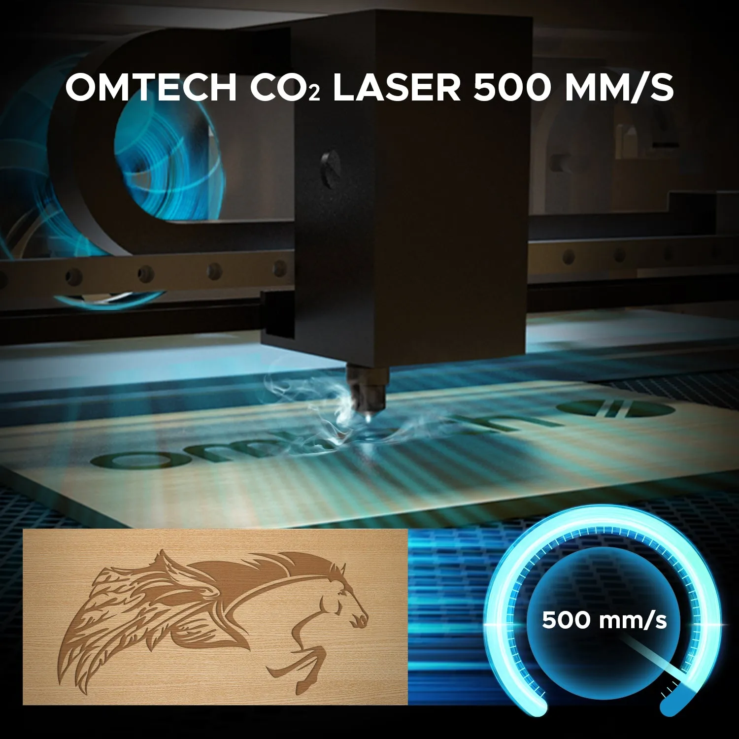 50W CO2 Polar Desktop Laser Engraving Machine with 510x300 mm Engraving Area | OMTech Polar