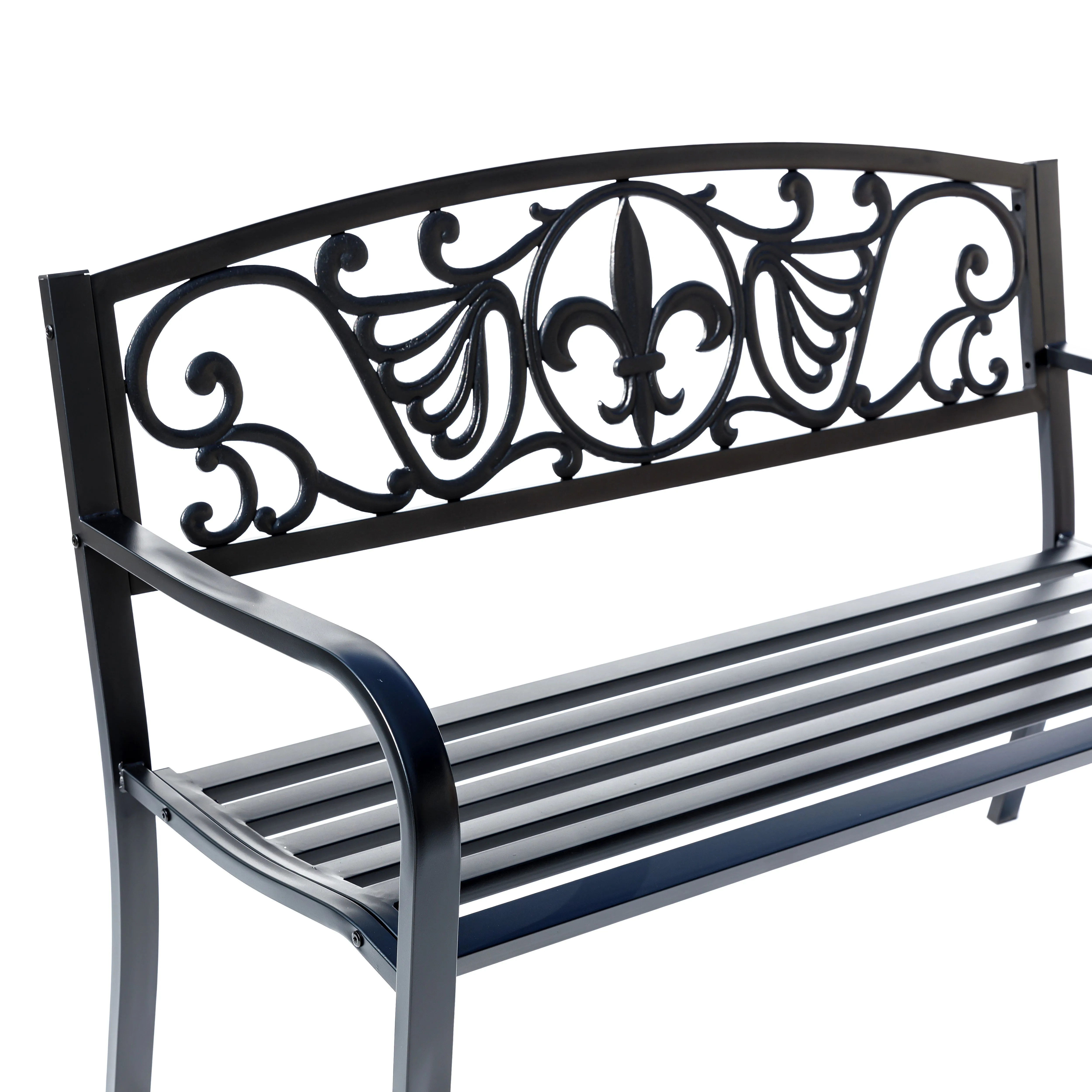 78661-A-BK -  Sleek Black - Steel and Cast Iron Garden Bench in Timeless Black