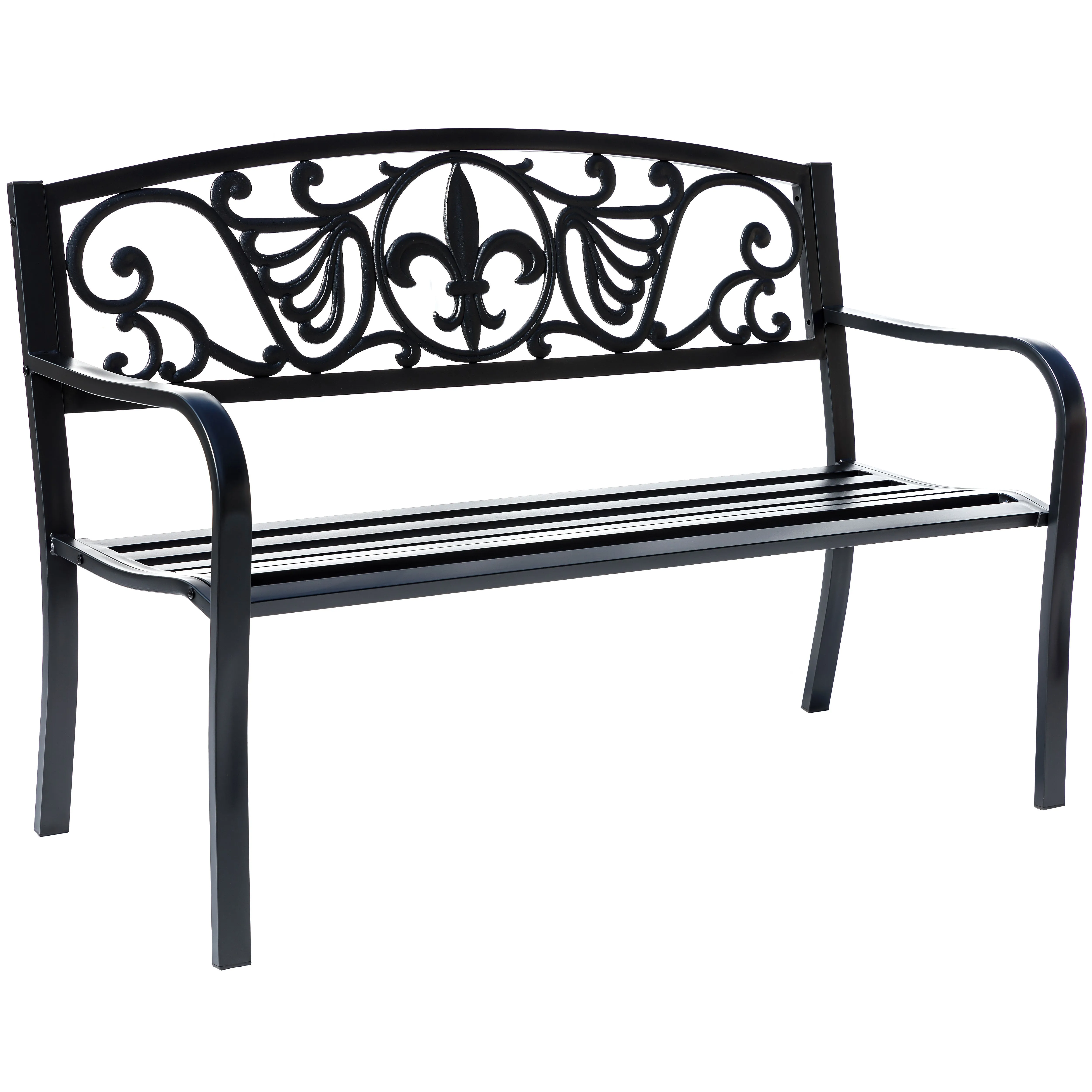 78661-A-BK -  Sleek Black - Steel and Cast Iron Garden Bench in Timeless Black