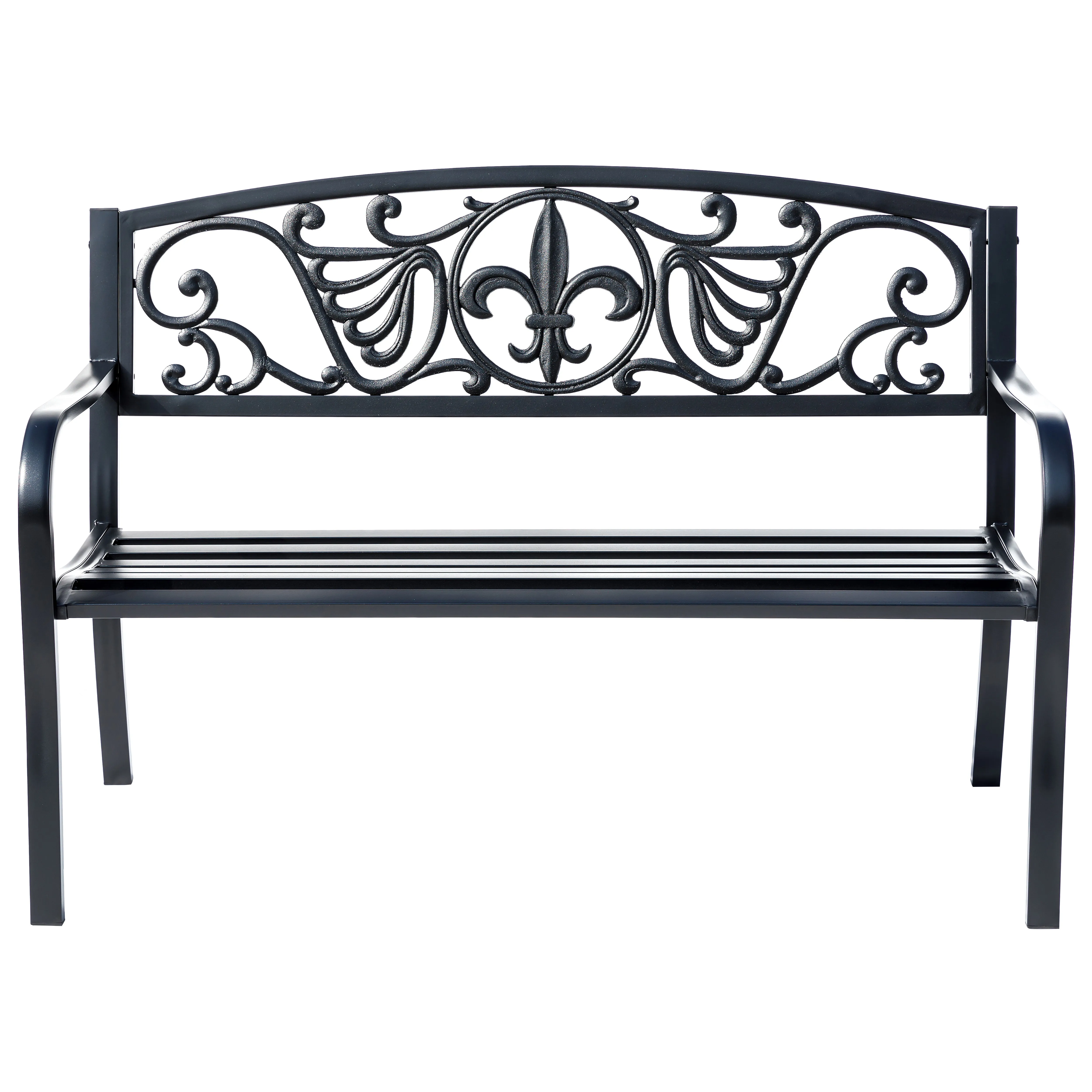 78661-A-BK -  Sleek Black - Steel and Cast Iron Garden Bench in Timeless Black