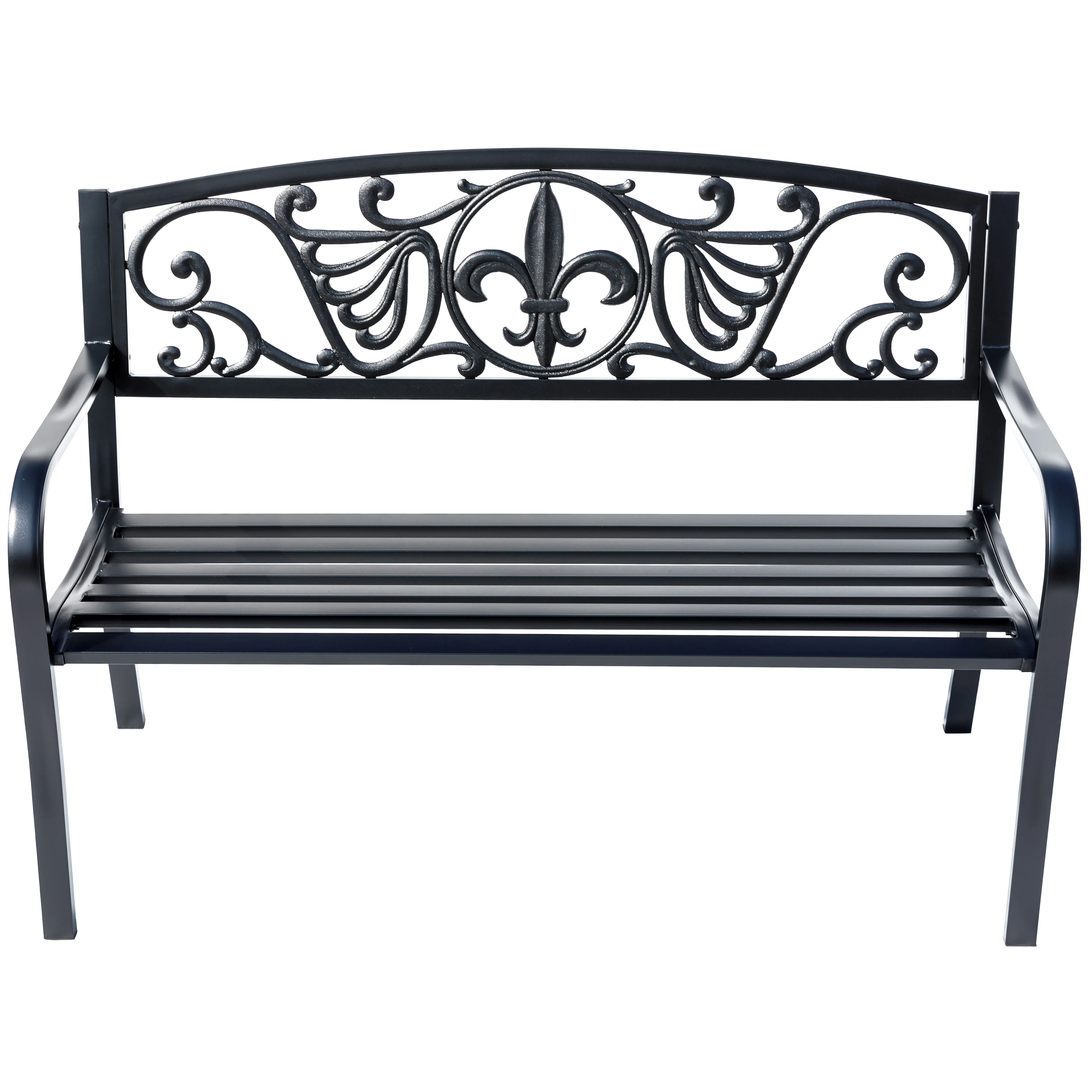 78661-A-BK -  Sleek Black - Steel and Cast Iron Garden Bench in Timeless Black