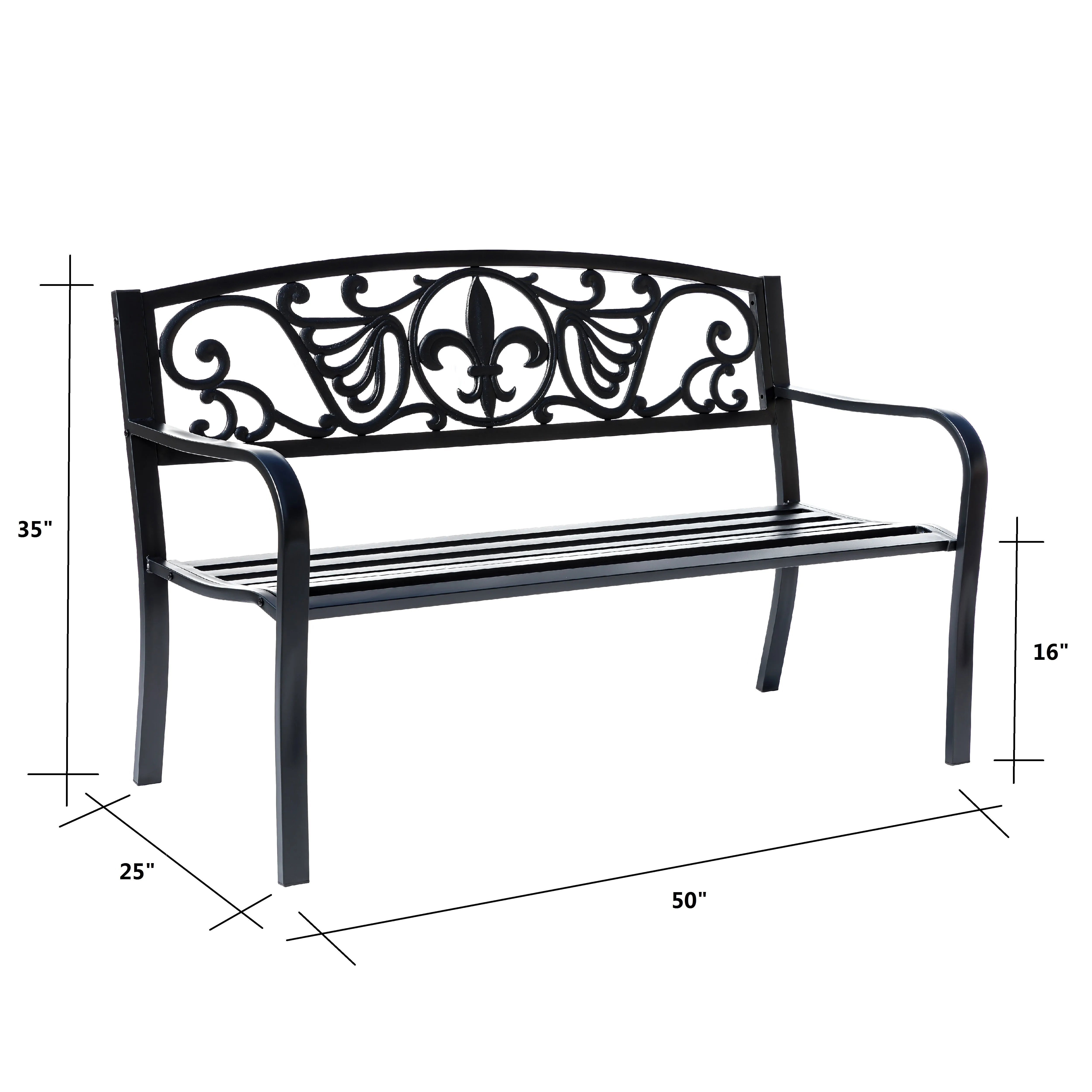 78661-A-BK -  Sleek Black - Steel and Cast Iron Garden Bench in Timeless Black