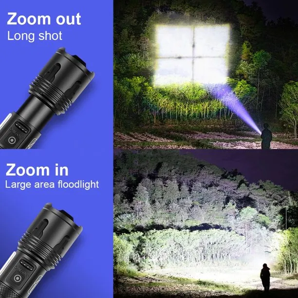 90000 Lumens Powerful Flashlight, USB Rechargeable Waterproof XHP70 Searchlight Super Bright LED Flashlight Zoom Bar Torch for Hiking Hunting Camping Outdoor Sport (Battery Included)