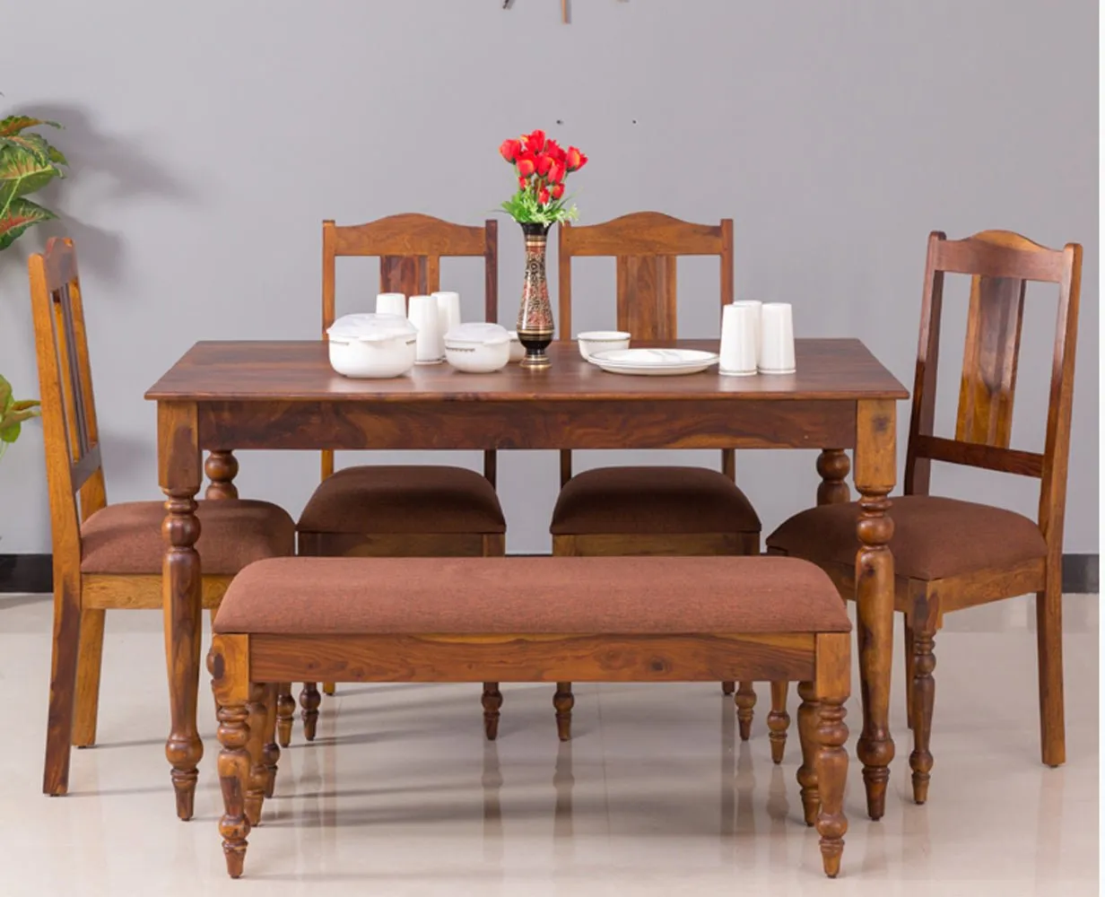 Calgary Solid Wood Six Seater Dining Set With Bench