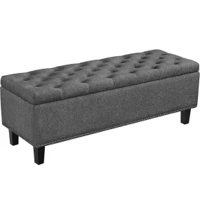 classic Modern Velvet Button-Tufted Storage Bench for Entryway Bedroom, Dark Gray