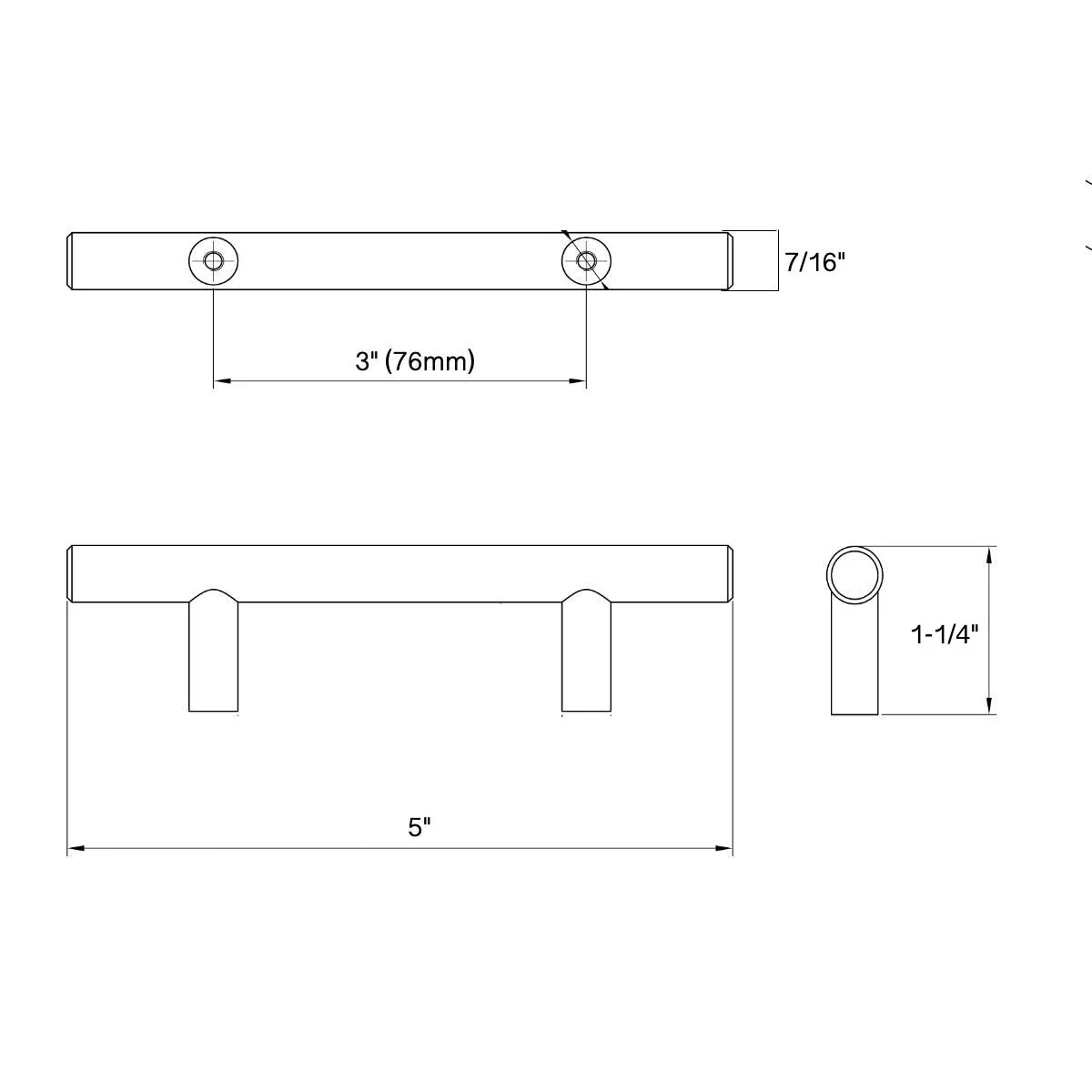 Diversa Brushed Brass Euro Style 3" (76mm) Cabinet Bar Pull- 25 PACK