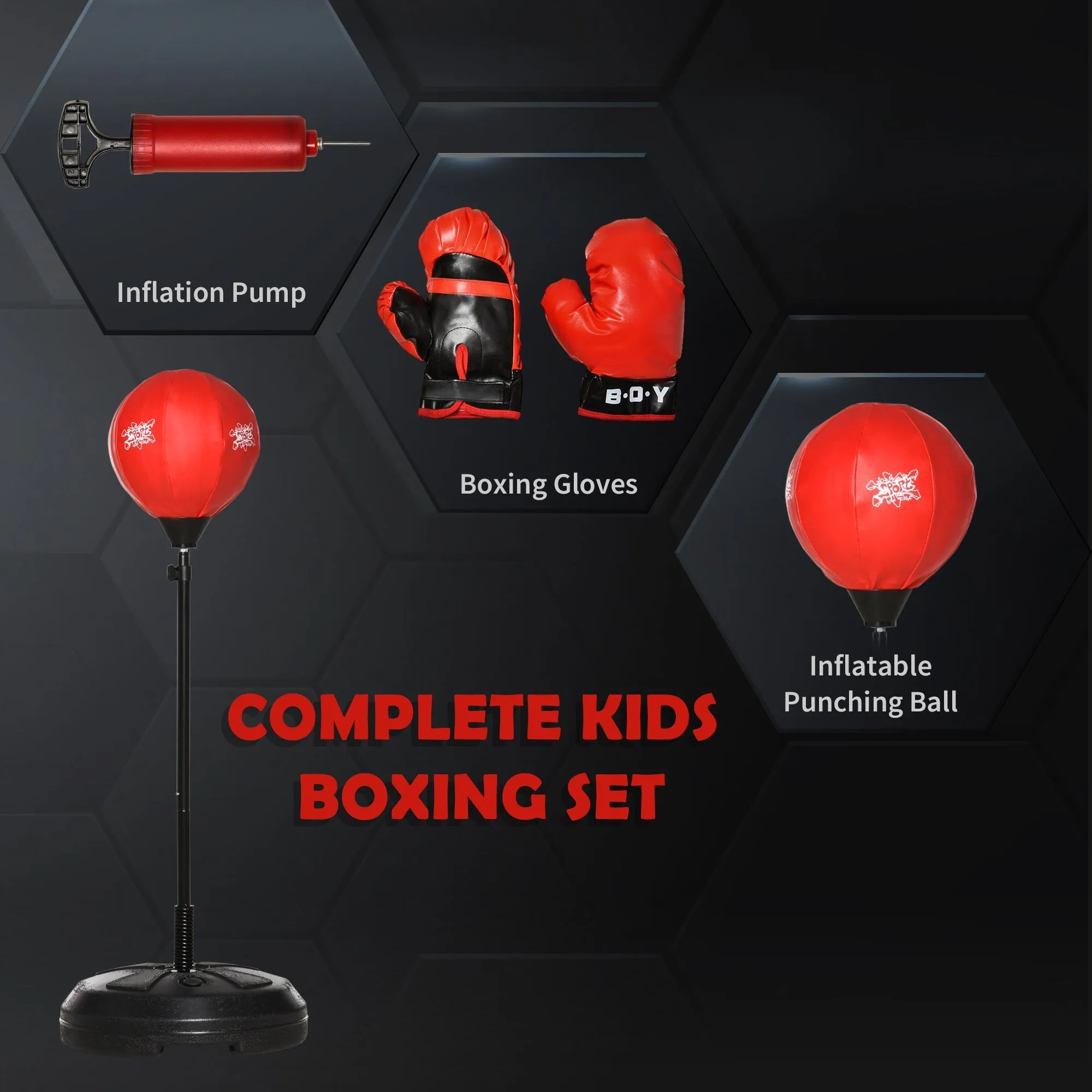 Free Standing Punching Ball Speed Boxing Bag with Gloves and Inflator for Kids