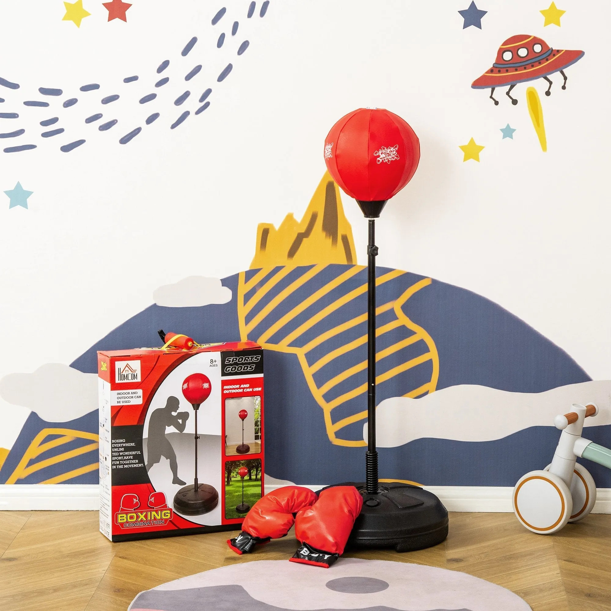 Free Standing Punching Ball Speed Boxing Bag with Gloves and Inflator for Kids