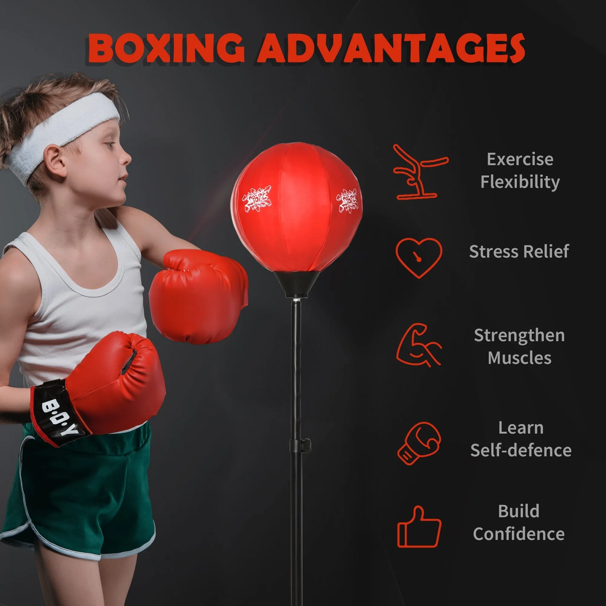 Free Standing Punching Ball Speed Boxing Bag with Gloves and Inflator for Kids