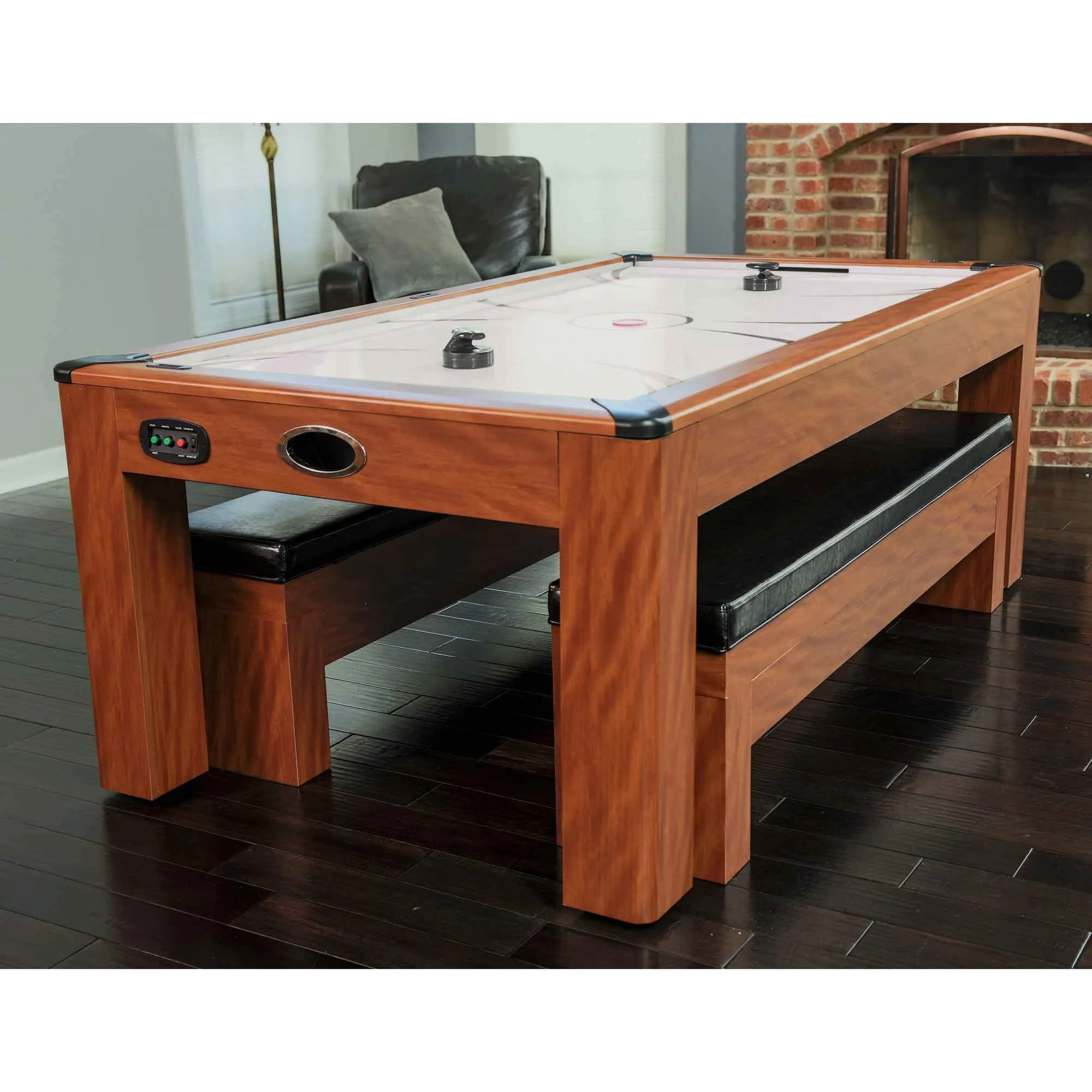 Hathaway Sherwood 7' Air Hockey Table w/Benches in Cherry/Black Finish