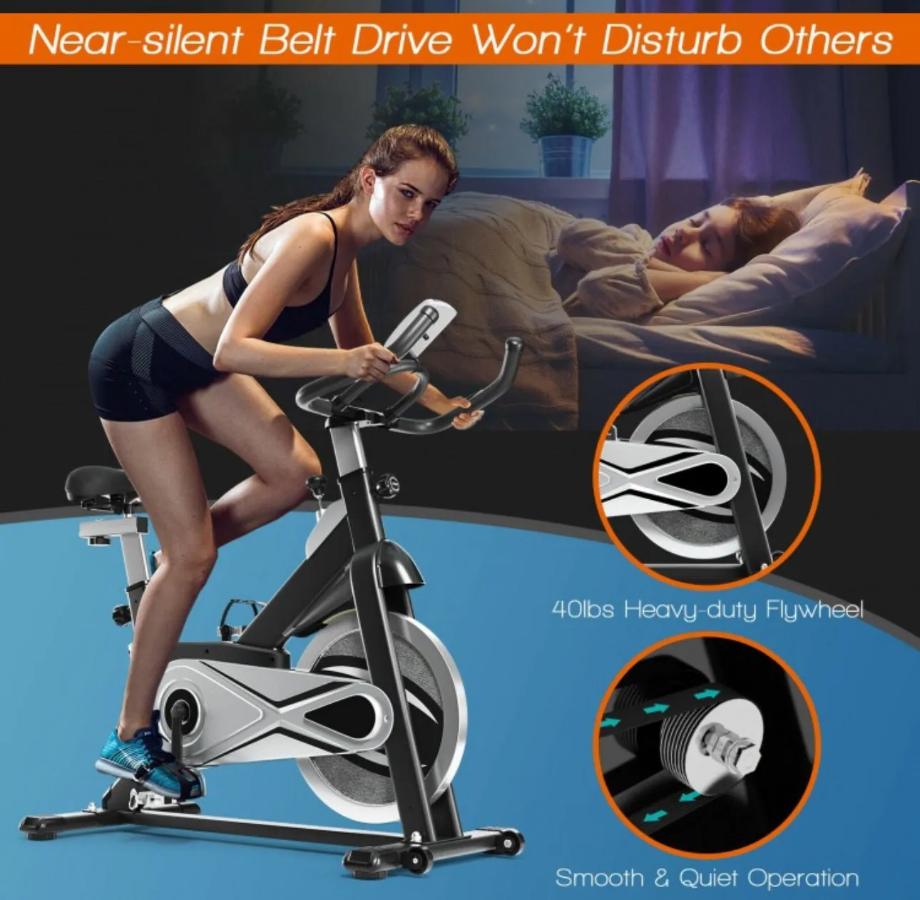 Heavy Duty Quiet Stationary Exercise Bike Cycling Bike With 40lbs Flywheel | Exercise Machine | Professional Seat | Display Monitor | Adjustable Resistance