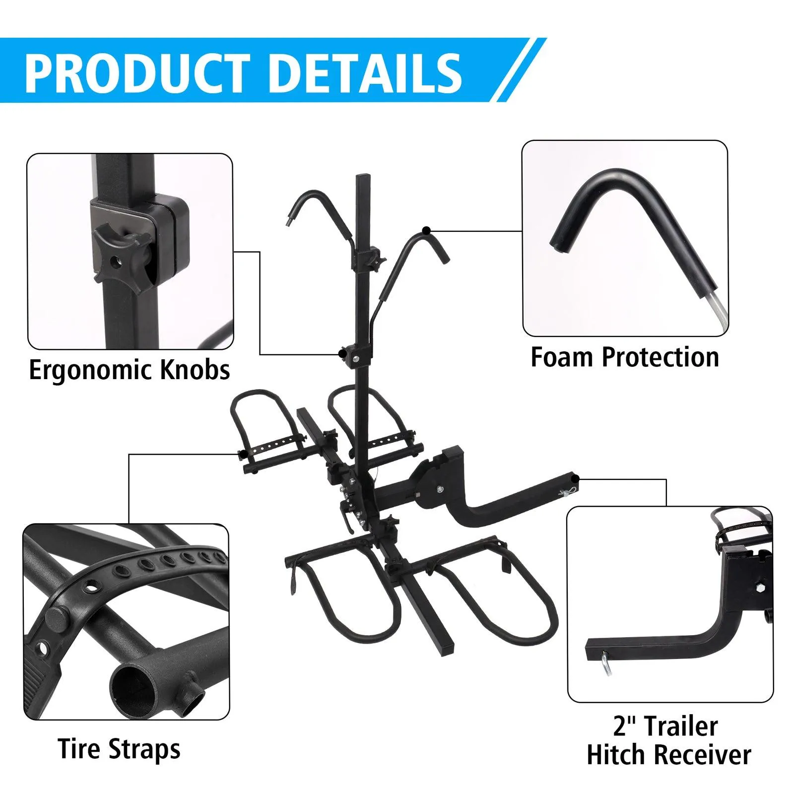 Hitch Mount Bike Rack for 2 Bikes Platform Style Bicycle Carrier for Car with 2" Hitch Receiver, Foldable