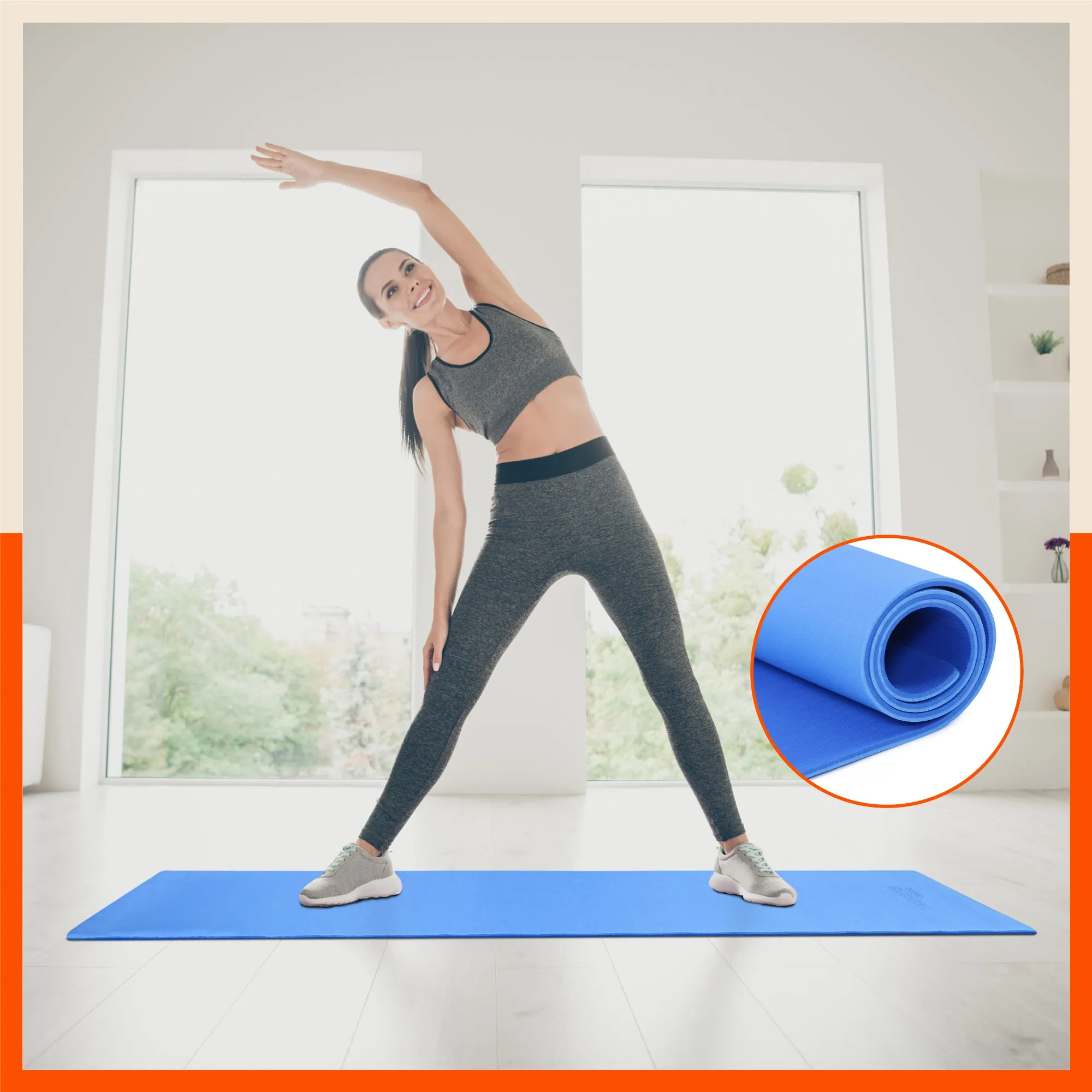 Moksh Premium Yoga Mat | Ink Blue & Sky Blue (Size: 24” x 72” Thickness: 8mm)