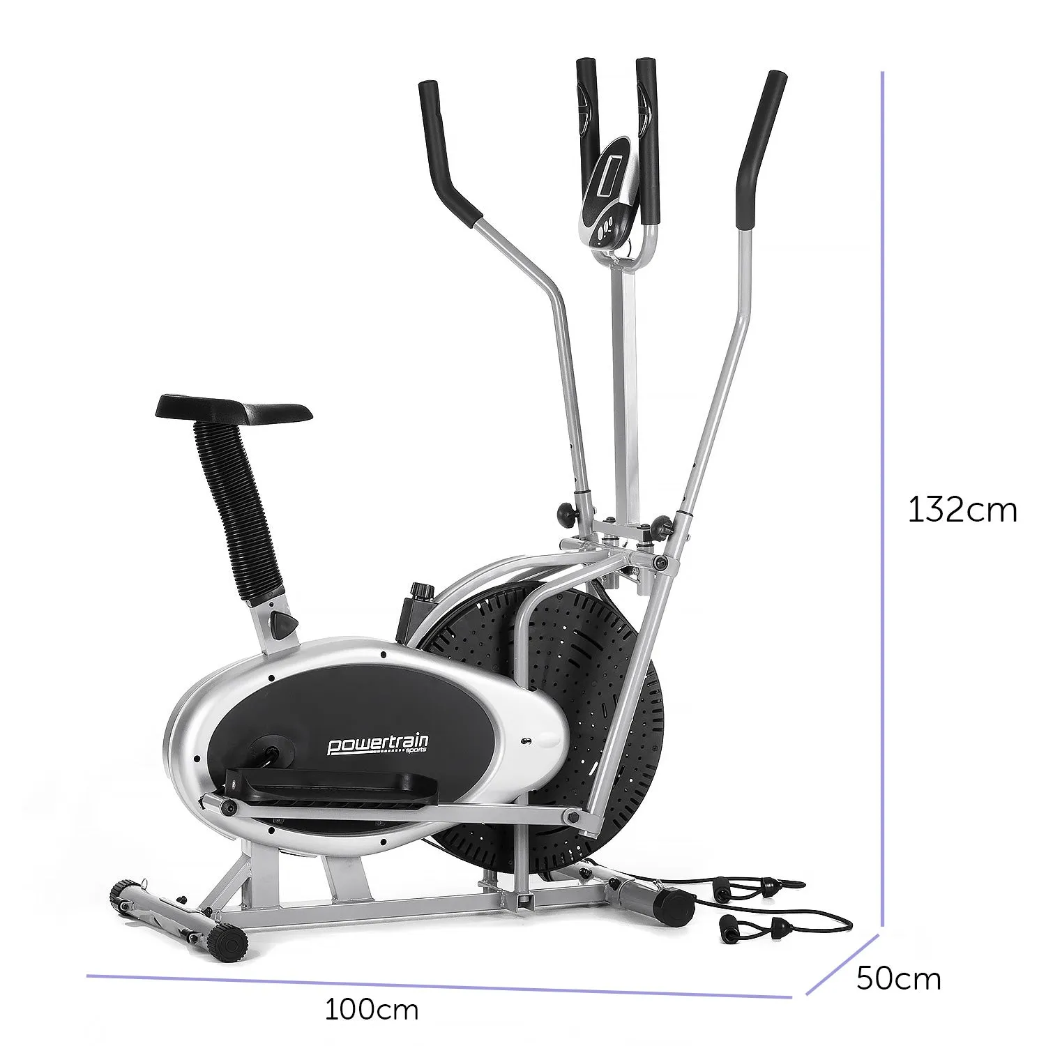 Non-impact 3-in-1 Elliptical Cross Trainer Bike with Heart Rate Monitor, PowerTrain