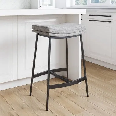 Open Box - Upholstered Counter Height Metal Barstool Feather Gray/Matte Black - Nathan James