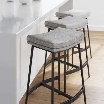 Open Box - Upholstered Counter Height Metal Barstool Feather Gray/Matte Black - Nathan James