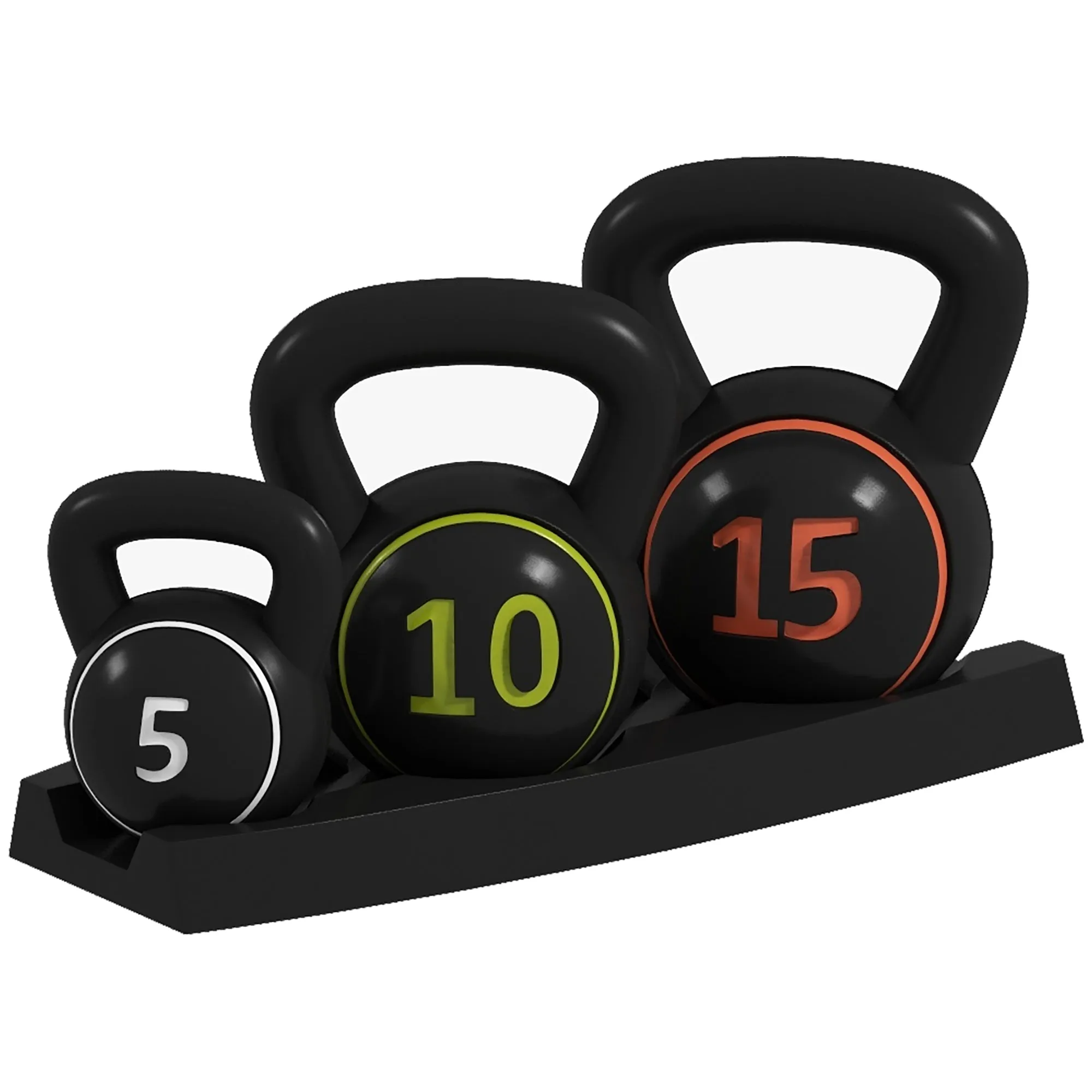 SPORTNOW Set 3 Kettlebell Set Weights with Storage Stand for Home Gym Weight Lifting Training, 5lbs, 10lbs, 15lbs