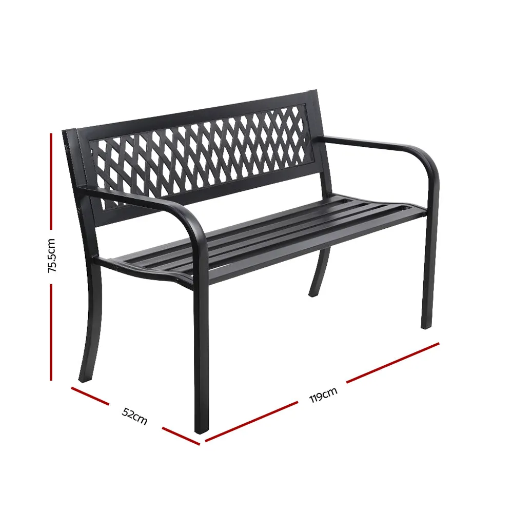 Steel Modern Garden Bench Outdoor Seating Patio Seat - Black