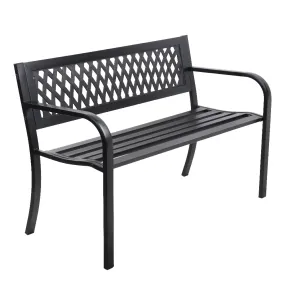 Steel Modern Garden Bench Outdoor Seating Patio Seat - Black