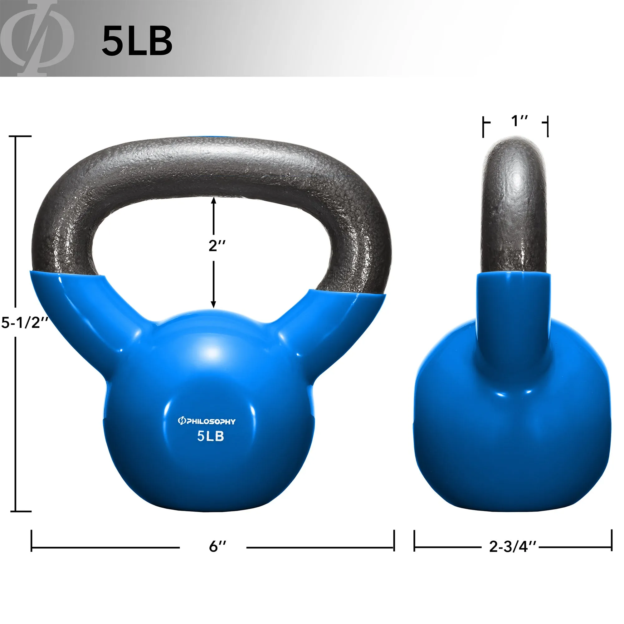 Vinyl Coated Cast Iron Kettlebell Weights (Set of 3) - 5lb, 10lb, 15lb