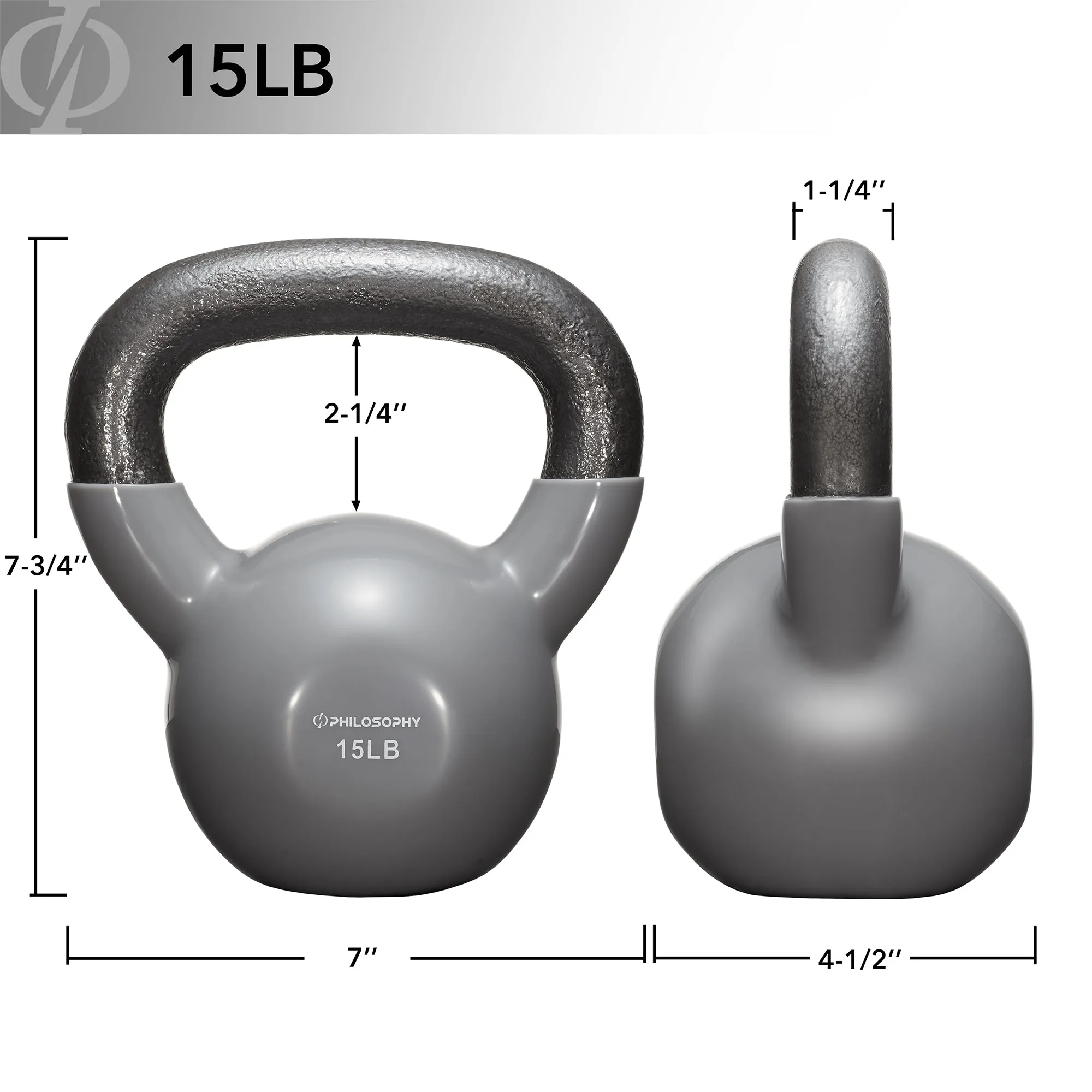 Vinyl Coated Cast Iron Kettlebell Weights (Set of 3) - 5lb, 10lb, 15lb