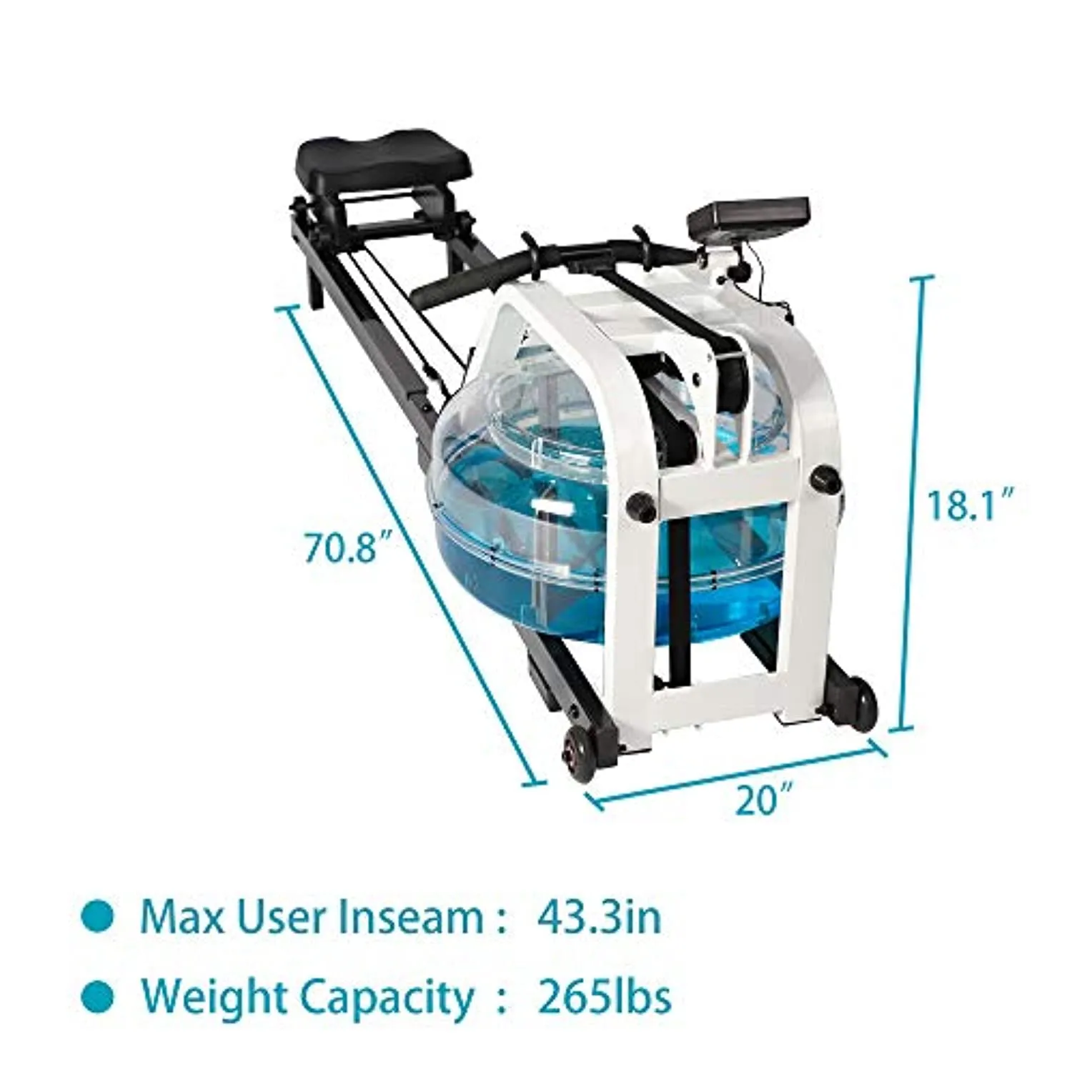 Water Rowing Machine - LCD Monitor for Calories Burned Sports Exercise Equipment in Home Gym