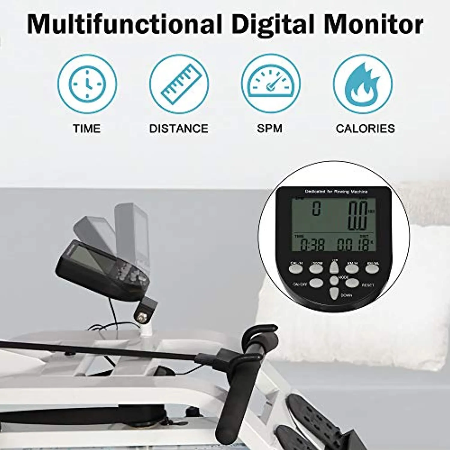 Water Rowing Machine - LCD Monitor for Calories Burned Sports Exercise Equipment in Home Gym